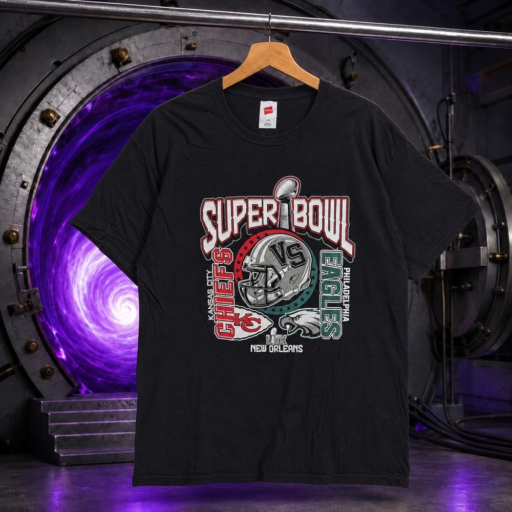 Hanes Super Bowl LIX Chiefs vs Eagles New Orleans Graphic Tee Black Large